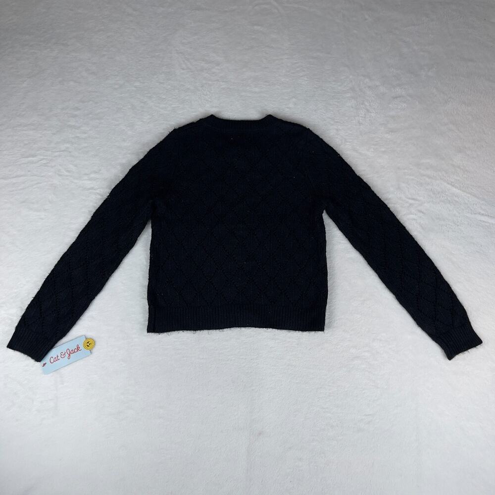 Cat & Jack Pointelle Cardigan Sweater Girls Small Black Knitted Button-Front - Picture 3 of 4